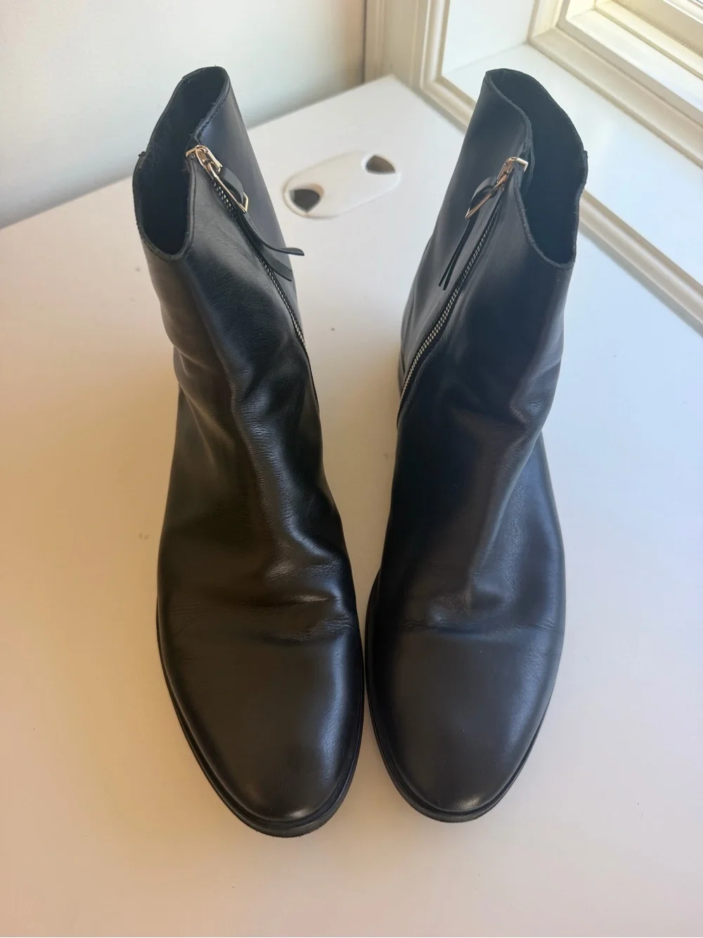 Paul Smith Black Leather Ankle Boots with Gold Zip Detail Made in Italy